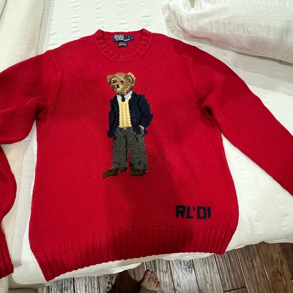 Men's Red Sweater with Bear Design